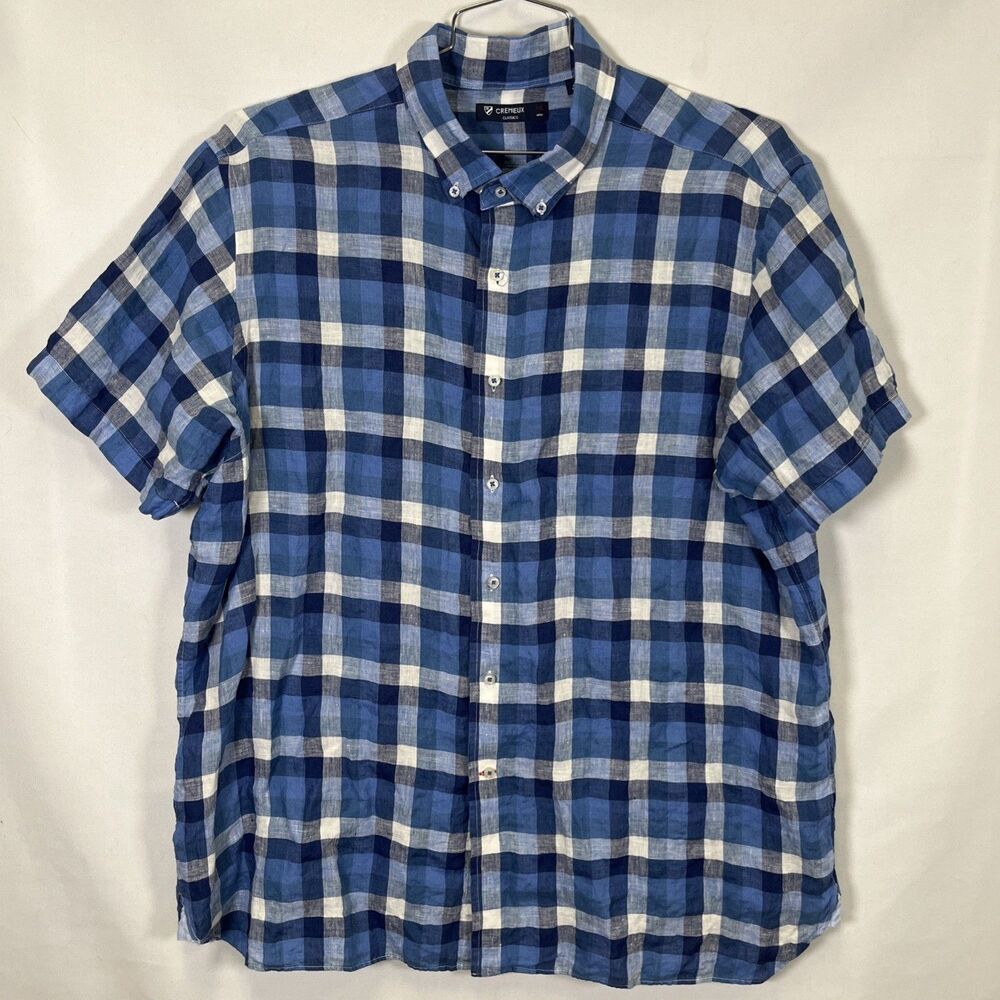 Cremieux Classics Linen Casual Shirt Men’s XXL Short Sleeve Button Up Plaid